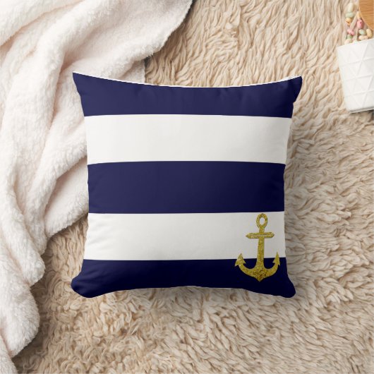 航海のな金ゴールドのいかりは縞で飾ります クッション (ブランケット)