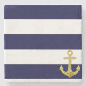 航海のな金ゴールドのいかりは縞で飾ります ストーンコースター (正面)