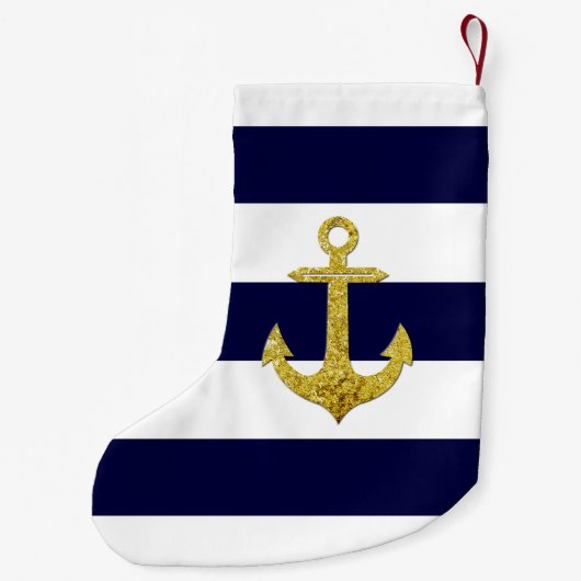航海のな金ゴールドのいかりは縞で飾ります スモールクリスマスストッキング (裏面)