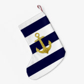 航海のな金ゴールドのいかりは縞で飾ります スモールクリスマスストッキング (裏面 (吊り時))