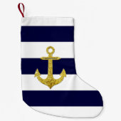 航海のな金ゴールドのいかりは縞で飾ります スモールクリスマスストッキング (正面)