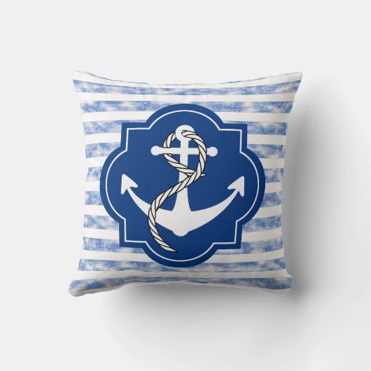 航海のな青い縞が付いているいかりのシルエット クッション (裏面)