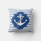 航海のな青い縞が付いているいかりのシルエット クッション (正面)