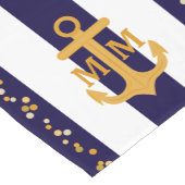 航海のな青い縞の金ゴールドの点のモノグラムのいかり ショートテーブルランナー (コーナー)