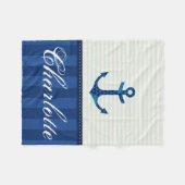 航海のな青い縞パターンいかりの名前をカスタムする フリースブランケット (正面(横))