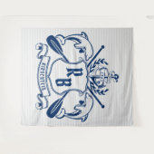 航海のな頂上のイルカのいかりのオールの月桂樹の盾 タペストリー (正面(横))