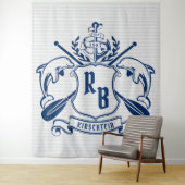 航海のな頂上のイルカのいかりのオールの月桂樹の盾 タペストリー (インサイチュ)