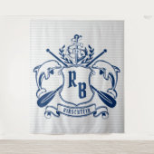 航海のな頂上のイルカのいかりのオールの月桂樹の盾 タペストリー (正面)