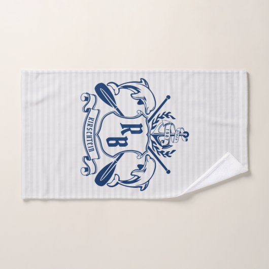 航海のな頂上のイルカのいかりのオールの月桂樹の盾 ハンドタオル (ハンドタオル)