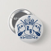 航海のな頂上のイルカのいかりのオールの月桂樹の盾 缶バッジ (正面&裏面)