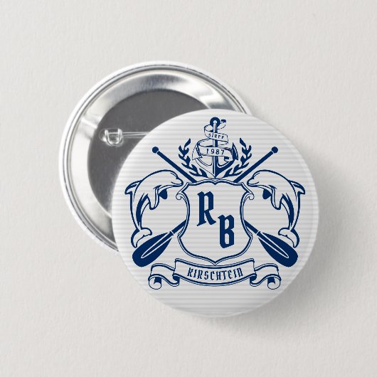 航海のな頂上のイルカのいかりのオールの月桂樹の盾 缶バッジ (正面&裏面)