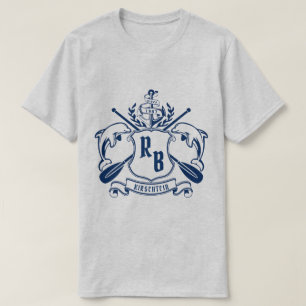 航海のな頂上のイルカのいかりのオールの月桂樹の盾 Tシャツ