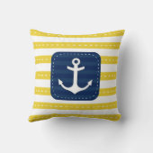 航海のな黄色のストライプの濃紺の旗のいかり クッション (裏面)
