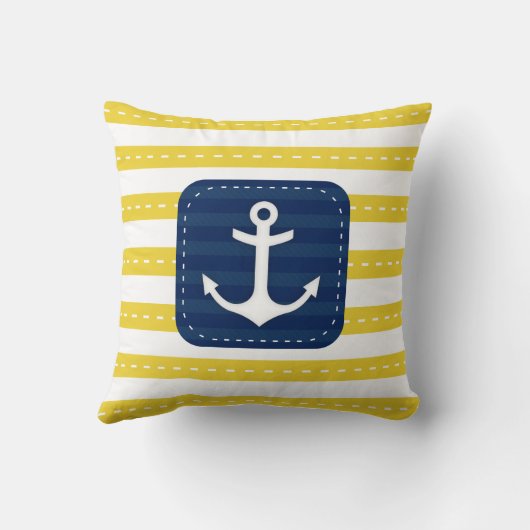 航海のな黄色のストライプの濃紺の旗のいかり クッション (裏面)