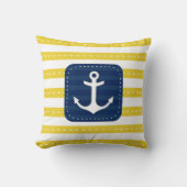 航海のな黄色のストライプの濃紺の旗のいかり クッション (正面)