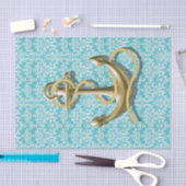 航海のなbeachyターコイズのダマスク織の金ゴールドのいかり 薄葉紙 (クラフト)