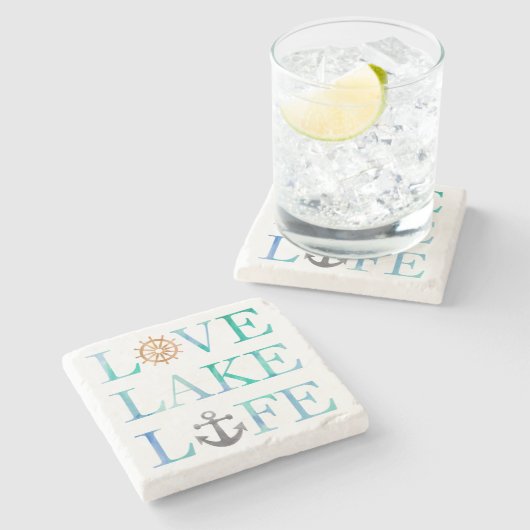 航海のなlove湖の生命いかりの車輪のタイポグラフィ ストーンコースター (横)