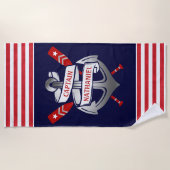 航海のなName |いかりの大尉海軍赤のストライプ ビーチタオル (正面)