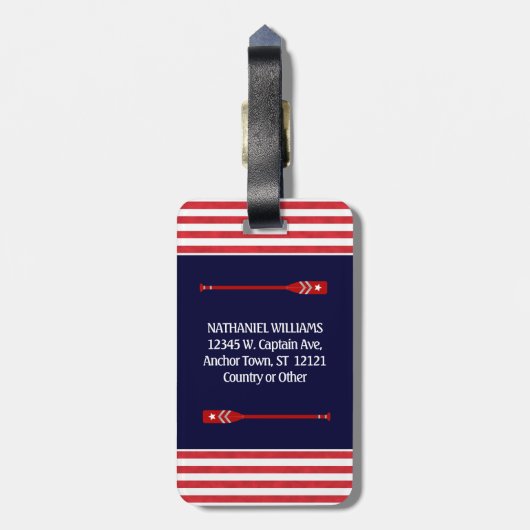 航海のなName |いかりの大尉海軍赤のストライプ ラゲッジタグ (裏面縦)