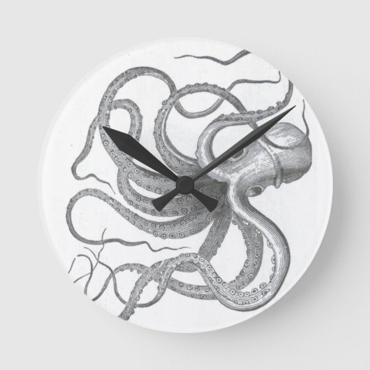 航海のなsteampunkのタコのヴィンテージはスケッチをkraken ラウンド壁時計 (正面)
