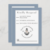 航海ののフローラ結婚いかりネイビーブルーホワイト 出欠カード (正面/裏面)