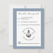 航海ののフローラ結婚いかりネイビーブルーホワイト 出欠カード (正面)