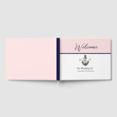 航海ののフローラ結婚いかりピンクネイビーウェルカム ゲストブック (全面)