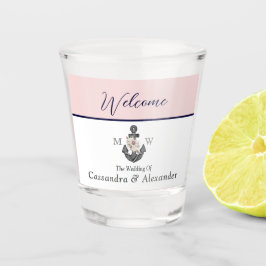 航海ののフローラ結婚いかりピンクネイビーウェルカム ショットグラス