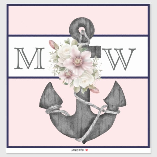 航海ののフローラ結婚いかりピンクネイビーウェルカム シール (シート)