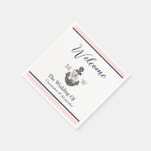 航海ののフローラ結婚いかりピンクネイビーウェルカム スタンダードカクテルナプキン (角)