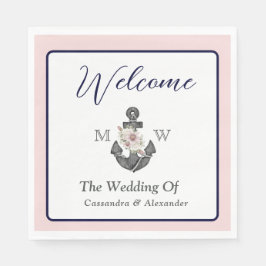 航海ののフローラ結婚いかりピンクネイビーウェルカム スタンダードランチョンナプキン