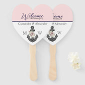 航海ののフローラ結婚いかりピンクネイビーウェルカム ハンドファン (正面&裏面)