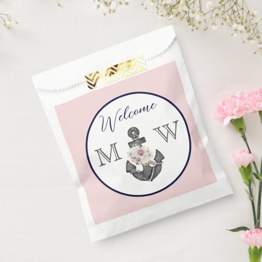 航海ののフローラ結婚いかりピンクネイビーウェルカム フェイバーバッグ (封をした状態)