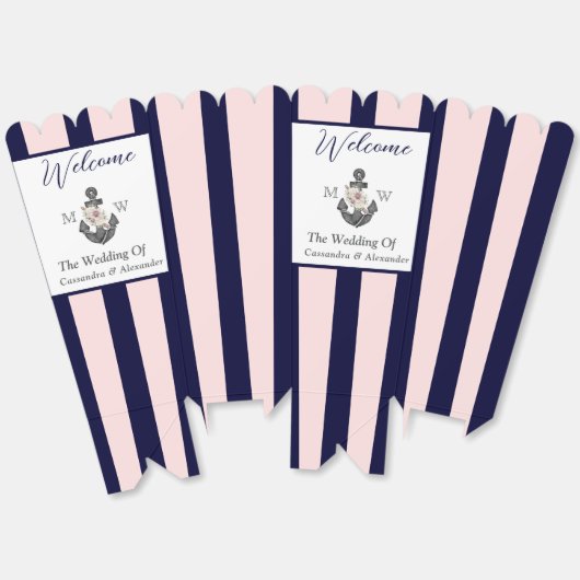 航海ののフローラ結婚いかりピンクネイビーウェルカム フェイバーボックス (見開き)