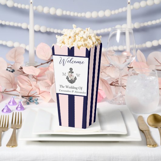 航海ののフローラ結婚いかりピンクネイビーウェルカム フェイバーボックス (ウェディング)