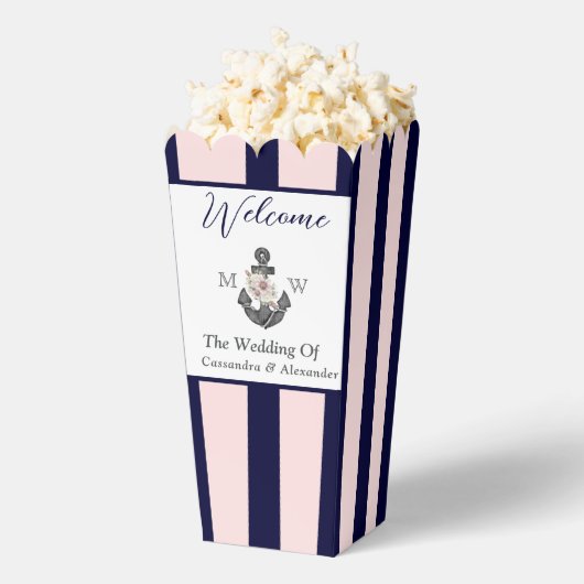 航海ののフローラ結婚いかりピンクネイビーウェルカム フェイバーボックス (はじけた状態)