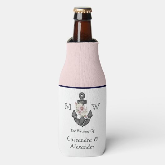 航海ののフローラ結婚いかりピンクネイビーウェルカム ボトルクーラー (ボトル正面)