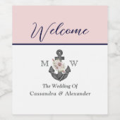 航海ののフローラ結婚いかりピンクネイビーウェルカム ワインラベル (シングルラベル)