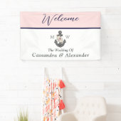 航海ののフローラ結婚いかりピンクネイビーウェルカム 横断幕 (インサイチュ)