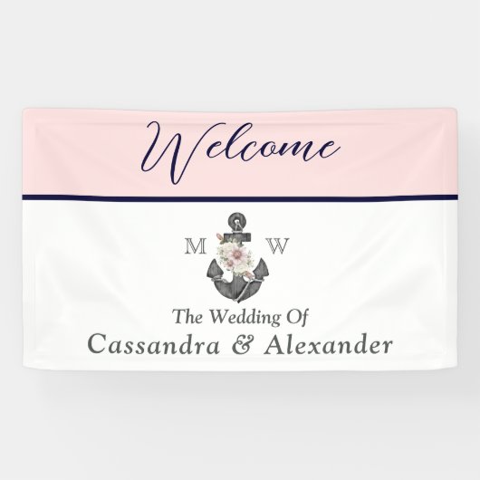 航海ののフローラ結婚いかりピンクネイビーウェルカム 横断幕 (横)