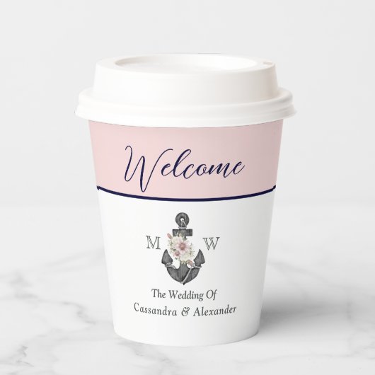 航海ののフローラ結婚いかりピンクネイビーウェルカム 紙コップ (正面)