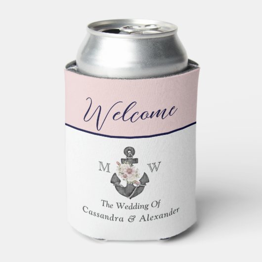 航海ののフローラ結婚いかりピンクネイビーウェルカム 缶クーラー (缶正面)