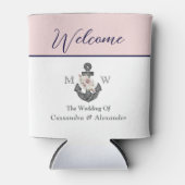 航海ののフローラ結婚いかりピンクネイビーウェルカム 缶クーラー (正面)