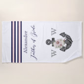 航海ののフローラ結婚いかりピンクネイビーグルーミング ビーチタオル (正面)