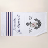 航海ののフローラ結婚いかりピンクネイビーグルーミング ビーチタオル (正面)