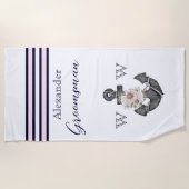 航海ののフローラ結婚いかりピンクネイビーグロムスマン ビーチタオル (正面)