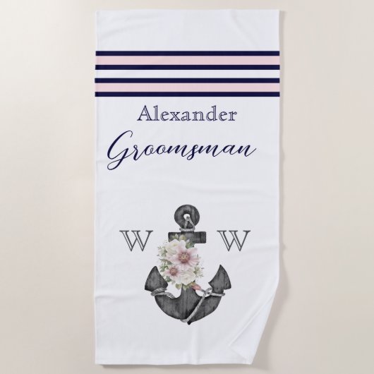 航海ののフローラ結婚いかりピンクネイビーグロムスマン ビーチタオル (正面)