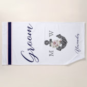 航海ののフローラ結婚いかりピンクネイビーブリデス ビーチタオル (正面)