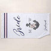 航海ののフローラ結婚いかりピンクネイビーブリデス ビーチタオル (正面)