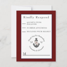 航海ののフローラ結婚いかりマルーンブルガンディーレッド 出欠カード